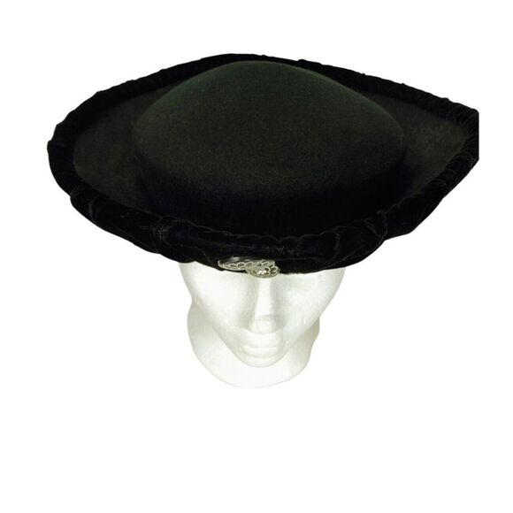 Vintage Deborah New York Black 100% Wool Velvet Fancy Church Derby Hat
